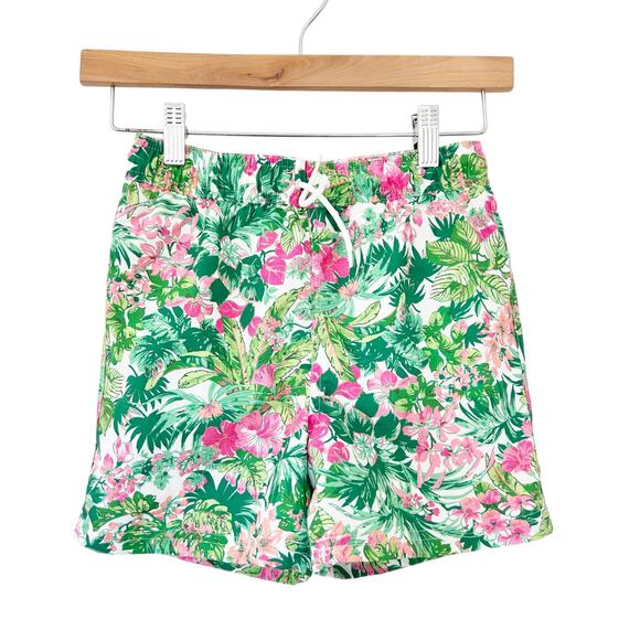 Janie and Jack Green Pink Floral Swim Trunks Sz 7 Boys - Picture 1 of 4